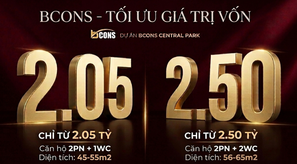 Bảng giá Căn hộ Bcons Central Park 2 Phòng ngủ