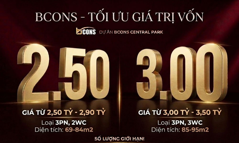 Giá căn hộ Bcons Central Park 3 phòng ngủ