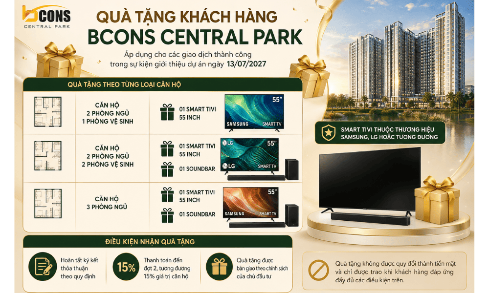 Chính sách bán hàng kèm quà tặng ưu đãi khi mua căn hộ Bcons Tam Hiệp
