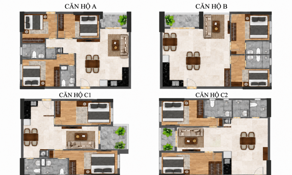 layout cơ bản các căn hộ tại bcons tam hiệp