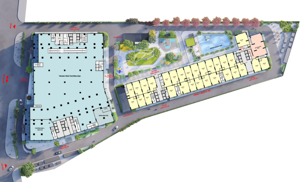 mặt cắt của mặt bằng dự án căn hộ bcons central park