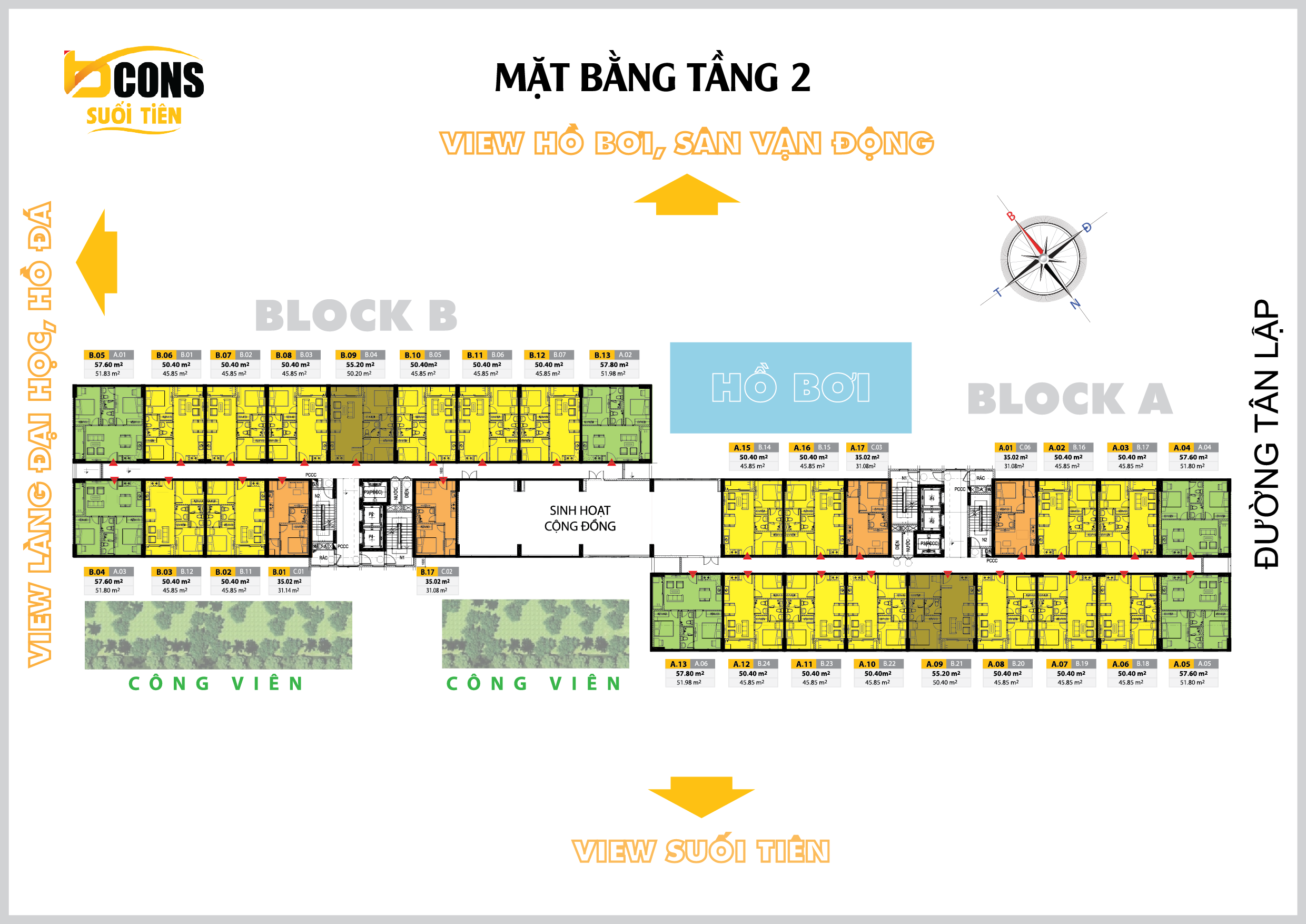 Mặt bằng tầng 2 dự án Bcons Suối Tiên