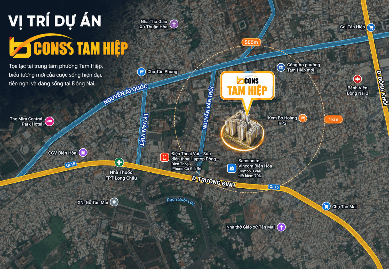 Sơ đồ minh họa vị trí dự án khu căn hộ Bcons Tam Hiệp
