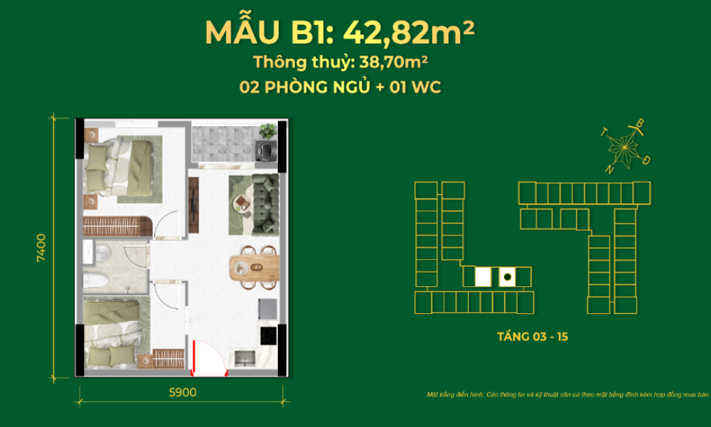 Mẫu B1 tại Nhà ở Xã hội Bcons
