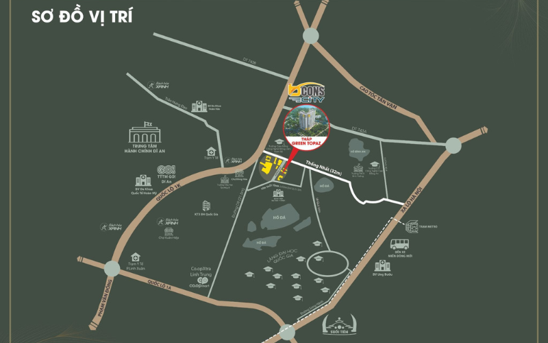 Vị trí Bcons City thuận tiện đến các trường đại học và tuyến metro số 1