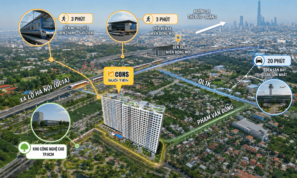 Vị trí Bcons Suối Tiên thuận tiện nhờ khả năng kết nối tới nhiều địa điểm
